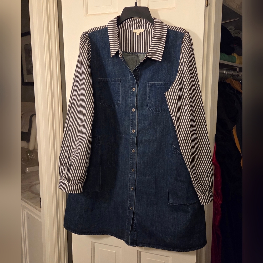 Striped Sleeve NWOT Denim Dress